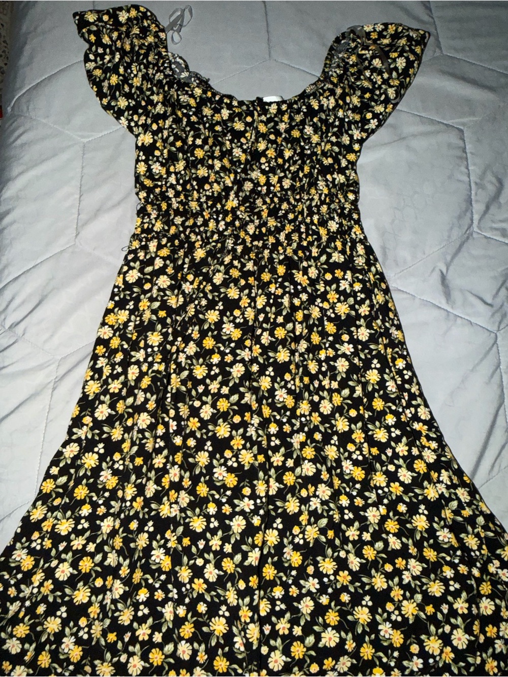 Floral Smocked Sundress in Black and Yellow